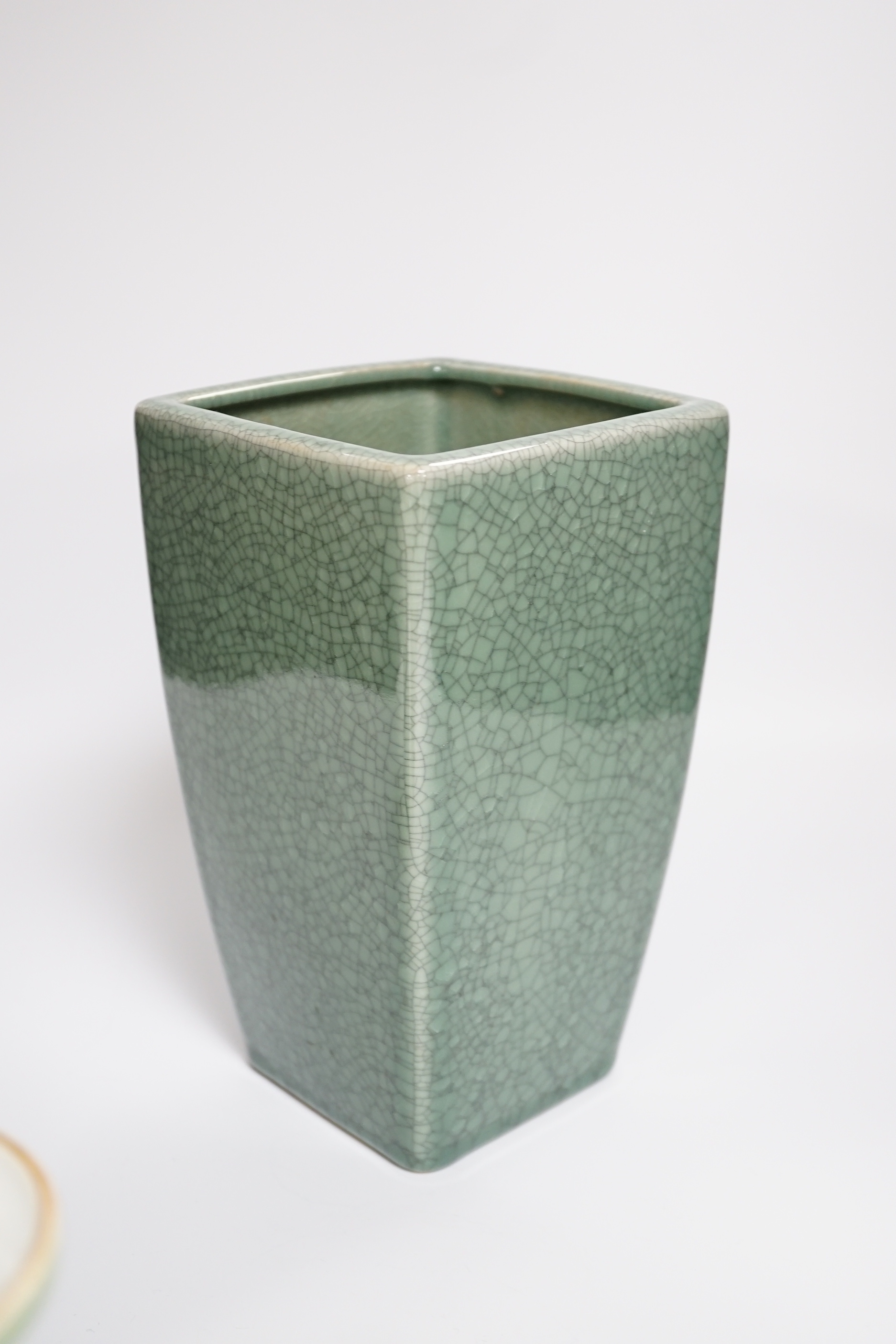 A Korean green glazed crackleware vase and two similar Chinese vases, Korean vase 23cm high